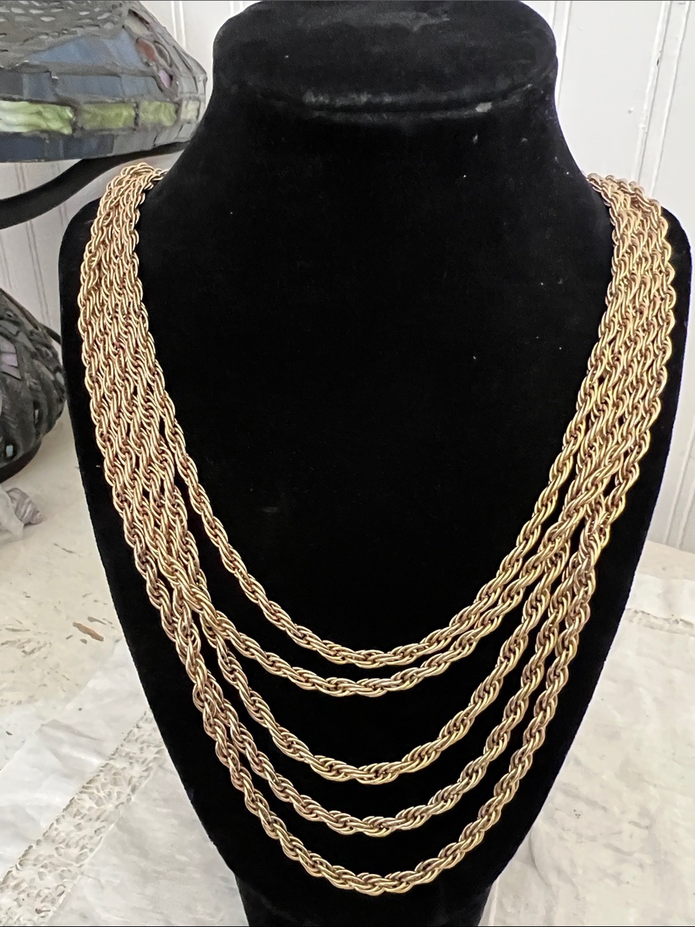Vintage 80s 5 strand multi gold tone rope necklace 30”